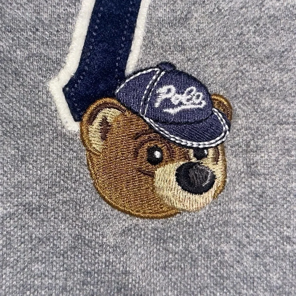 Ralph Lauren Polo Logo Embroidered Bear Baseball Long Sleeve Cotton Onesie Sz 9M